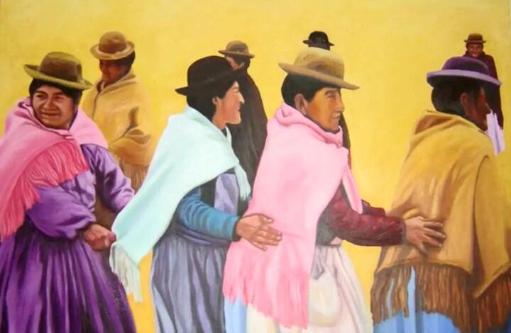 Large public mural in Bolivia depicting cultural heritage and community life.