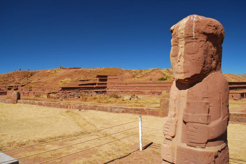 Tiwanaku Stone Sculptures at the ancient archaeological site in Bolivia
